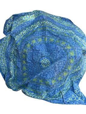 French Provencal NEW purchased Paris blue green olive treated table cloth 70 sq